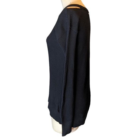 Michael Kors Cold Shoulder Black Cotton Sweater W Shoulder Cutouts, Size Small - Picture 2 of 7